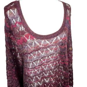 CATHERINES Women's 4X Pink Crochet Top 3/4 Sleeve Long Tunic Cover Up Sheer Boho